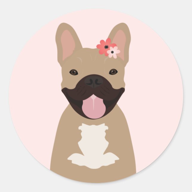 Französische Bulldogs lächeln Blume pink Runder Aufkleber (Vorderseite)