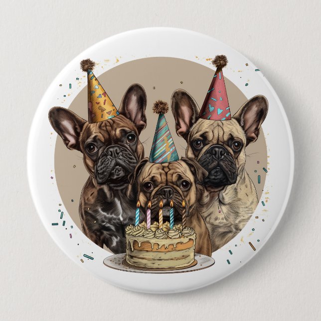 Französische Bulldogs Party Hats Button (Vorderseite)