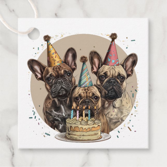 Französische Bulldogs Party Hats Geschenkanhänger (Vorderseite)