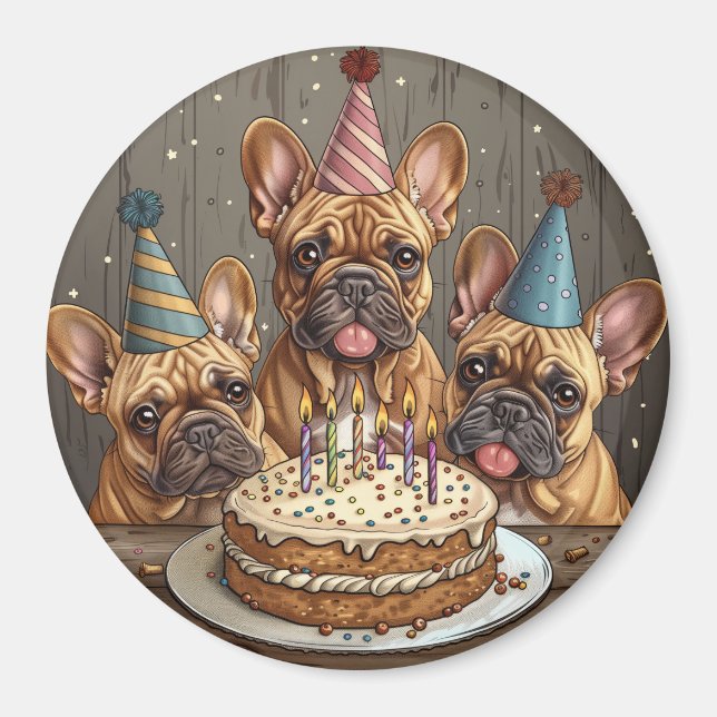 Französische Bulldogs Party Hats Magnet (Vorne)