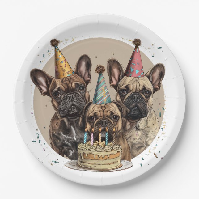 Französische Bulldogs Party Hats Pappteller (Vorderseite)