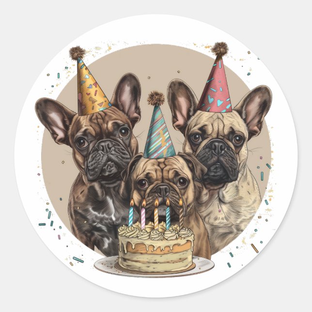 Französische Bulldogs Party Hats Runder Aufkleber (Vorderseite)