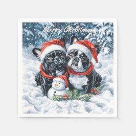 Französische Bulldogs und Snowman Weihnachten Serviette