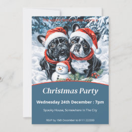 Französische Bulldogs und Snowman Weihnachts-Party Einladung
