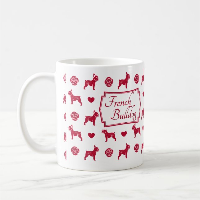 Französische Bullhunde mit Rote Rosen und Herz Kaffeetasse (Links)