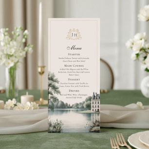 Französische Château-Monogramm-Elegante Hochzeits- Menükarte