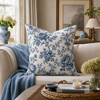 Französische Chinoiserie blaue Toile de Jouy flora Kissen