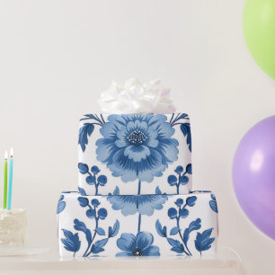 Französische Cottagecore Blaue Blumengestaltung Geschenkpapier
