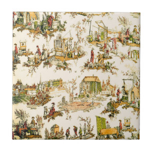 Französische Creme-Toile im Chinoiserie-Stil rusti Fliese