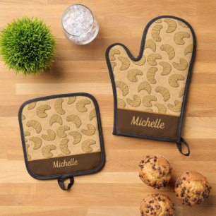 Französische Croissants Gemusterter Individuelle N Ofenhandschuh & Topflappen-Set