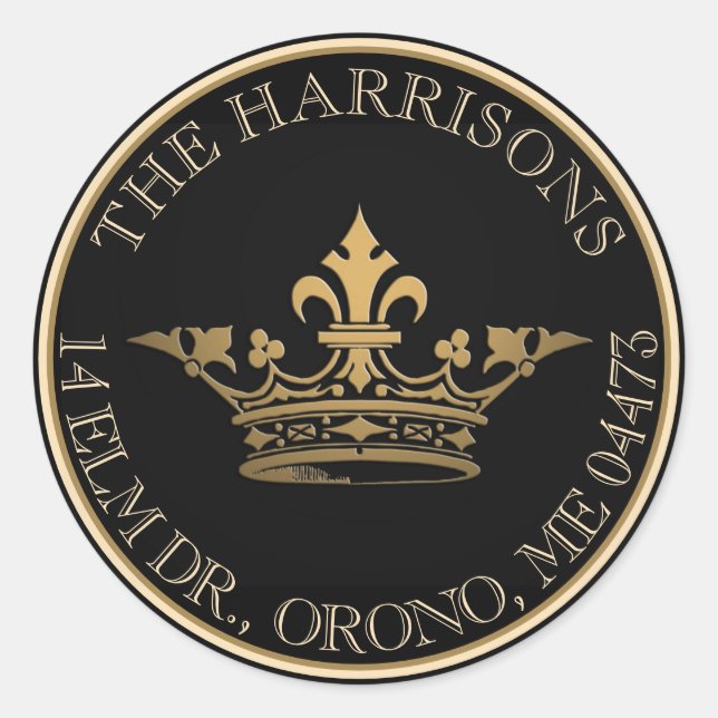 Französische Crown Metallic Gold Black Rücksendead Runder Aufkleber (Vorderseite)