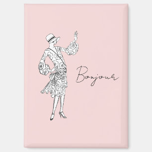 Französische Dame Bonjour (hallo) Magnet