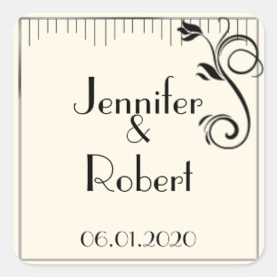 Französische Deco-Rose Schwarze Creme-Hochzeitsums Quadratischer Aufkleber