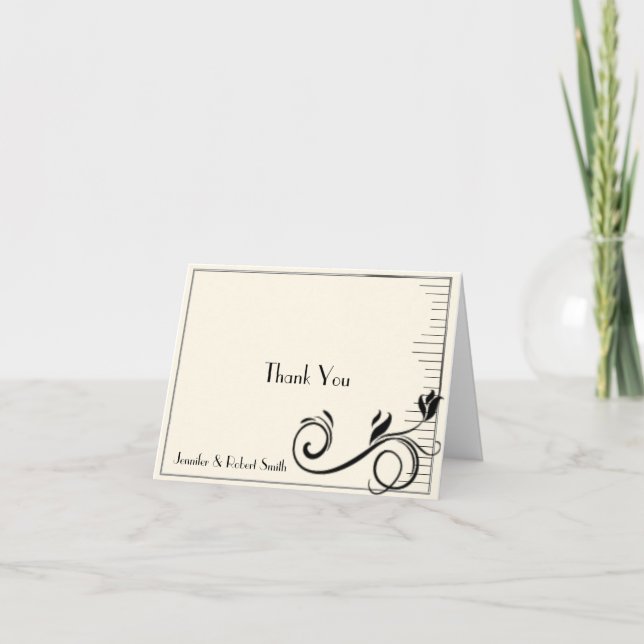 Französische Deko Rose Black Cream Wedding Vielen  Dankeskarte (Vorderseite)