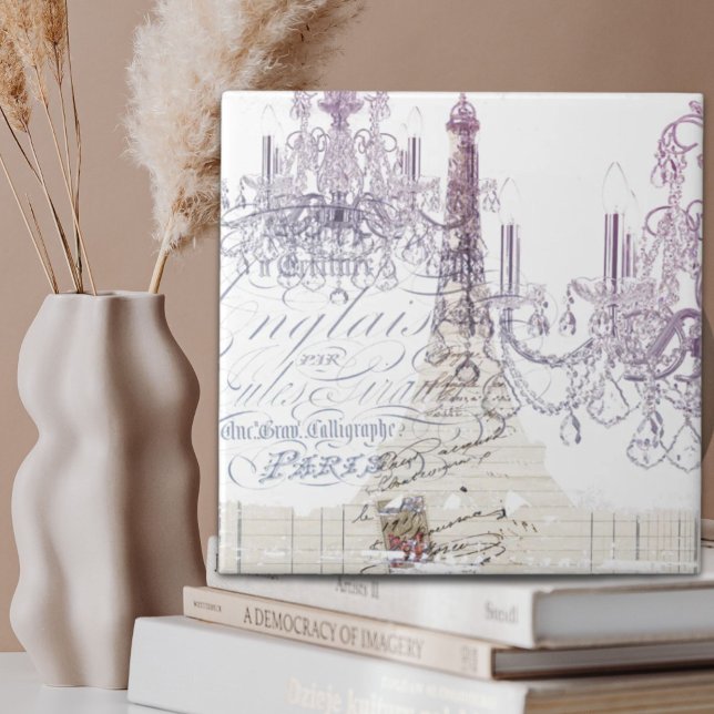 französische Drehbücher Kronleuchter Paris Eiffelt Fliese (french scripts chandelier paris eiffel tower ceramic tile)