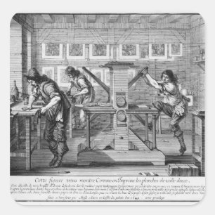 Französische Druckerpresse, 1642 Quadratischer Aufkleber