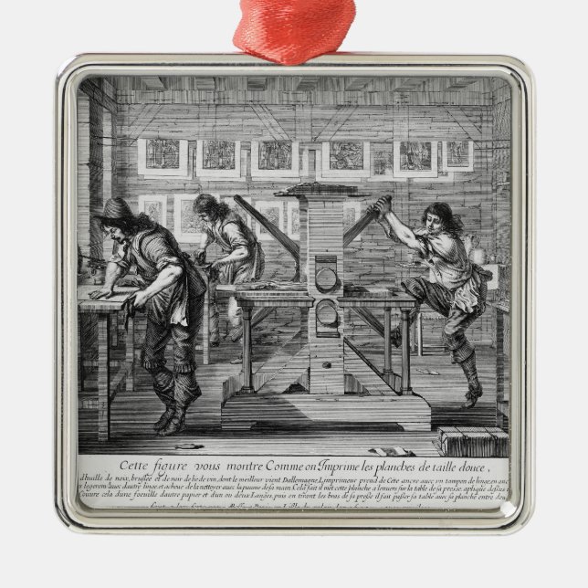 Französische Druckmaschine, 1642 Silbernes Ornament (Vorne)