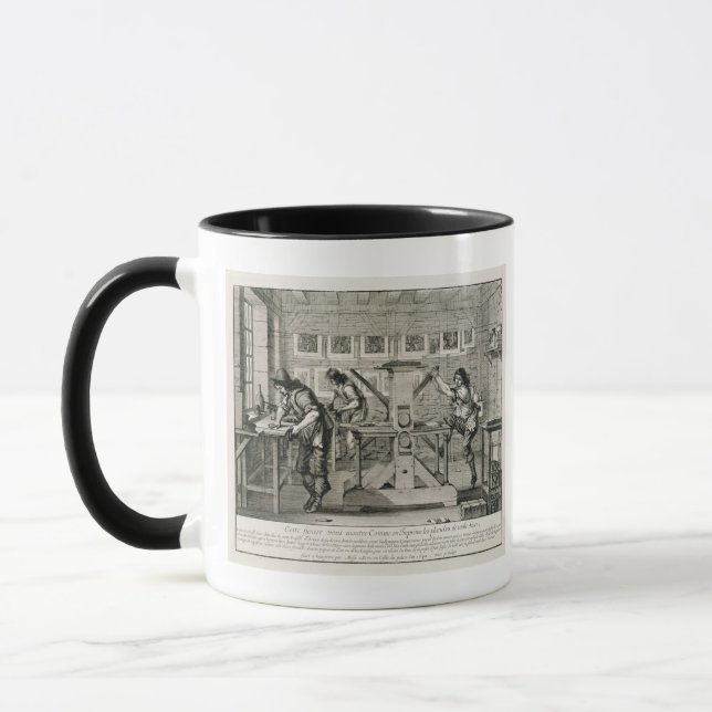Französische Druckmaschine, 1642 (Stich) Tasse (Links)