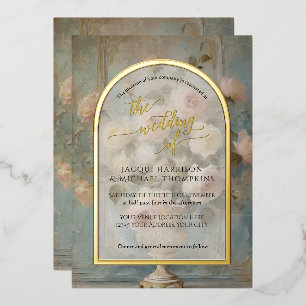 Französische elegante rosa florale Vintage-Rosen-H Folieneinladung