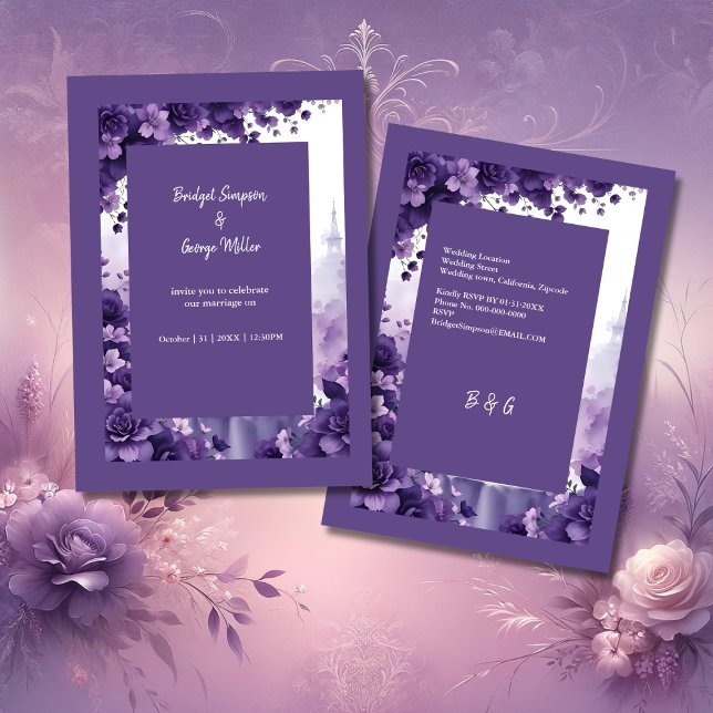 Französische Eleganz: Eiffelturm und Lila Hochzeit Einladung (Von Creator hochgeladen)