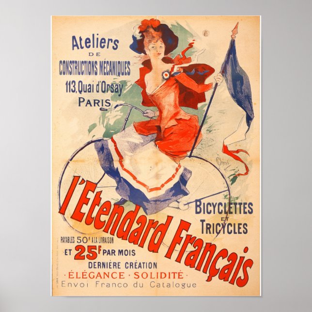 Französische Fahrradlerin Vintage Kunst drucken Poster (Vorne)