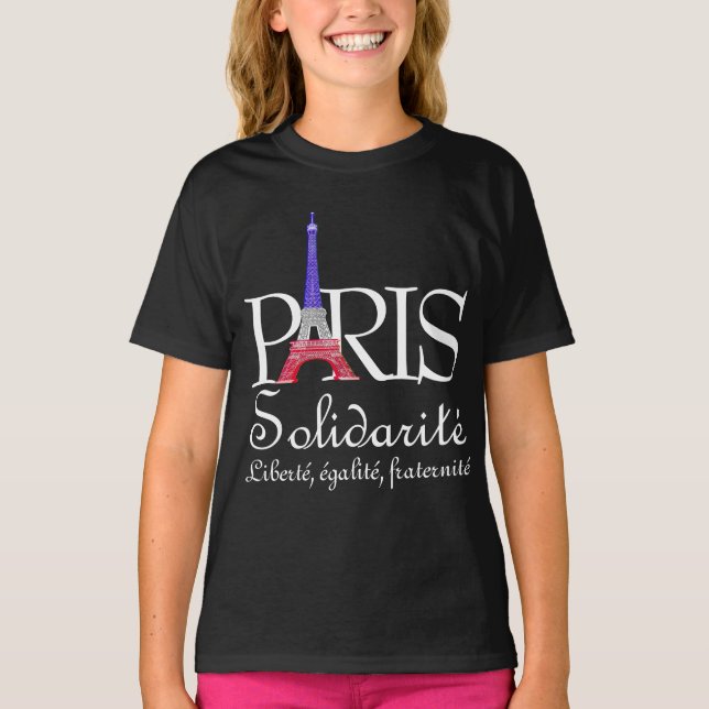 Französische Flagge Eiffelturm Solidarité Liberté T-Shirt (Vorderseite)