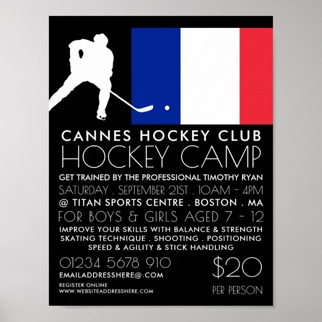 Französische Flagge, Hockey-Spieler, Camp-Werbung Poster (Vorne)