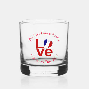 Französische Flagge LOVE roter personalisierter Te Whiskyglas