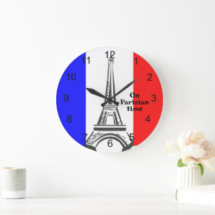 französische Flagge und Eiffelturm-Design-Uhr Große Wanduhr