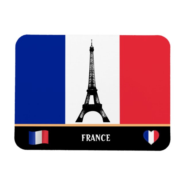 Französische Flagge und Eiffelturm Paris / Frankre Magnet (Horizontal)