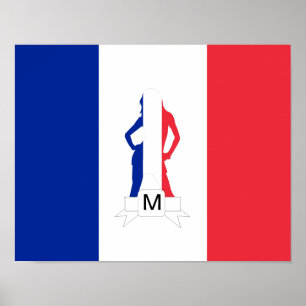 Französische Flagge und Girl-Monogramm Poster