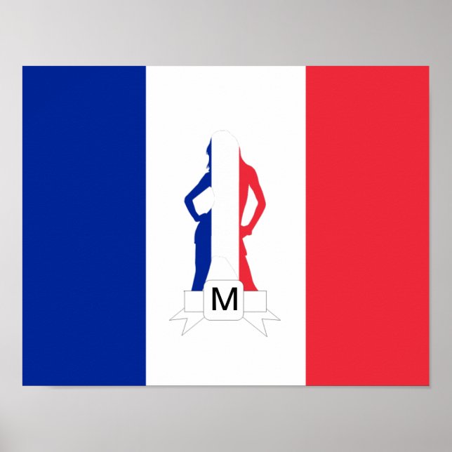 Französische Flagge und Girl-Monogramm Poster (Vorne)