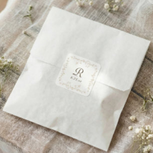 Französische Florale Beige Braune Vintage Monogram Quadratischer Aufkleber