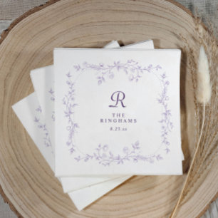 Französische Florale Lavendel Lila Monogramm-Hochz Serviette