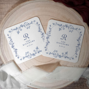Französische Florale Navy Blau viktorianische Mono Rechteckiger Pappuntersetzer