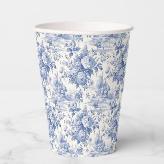 Französische florale Toile-Blau Pappbecher