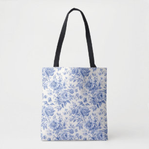 Französische florale Toile-Blau-Tasche