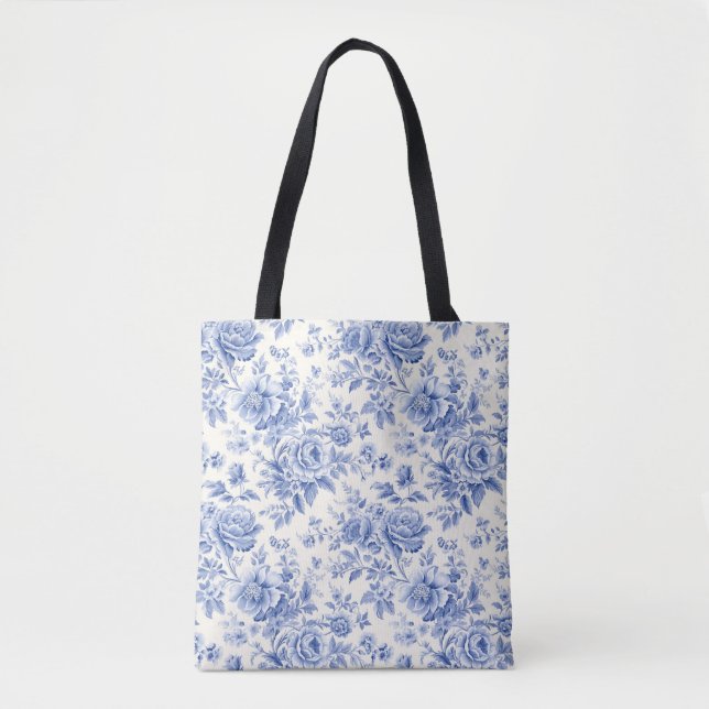 Französische florale Toile-Blau-Tasche (Vorderseite)