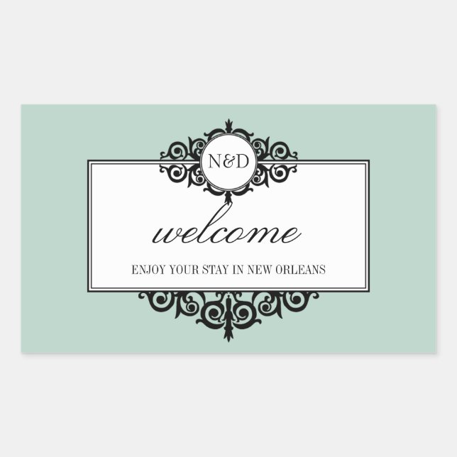 Französische Frame Blue Monogramm aus der Stadtges Rechteckiger Aufkleber (Vorderseite)