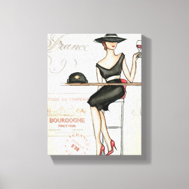 Französische Frau trinkt Roten Wein Leinwanddruck (Vorderseite)