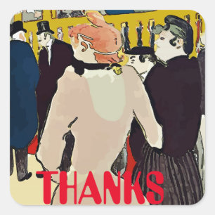 Französische Frauen wandern, Text hinzufügen, Aufk Quadratischer Aufkleber