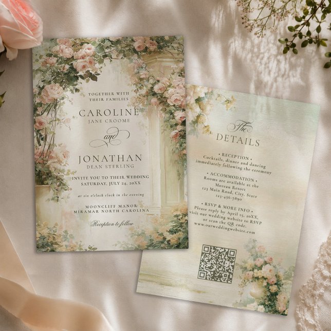 Französische Garten-Regency-QR-Code-romantische Ho Einladung (Von Creator hochgeladen)