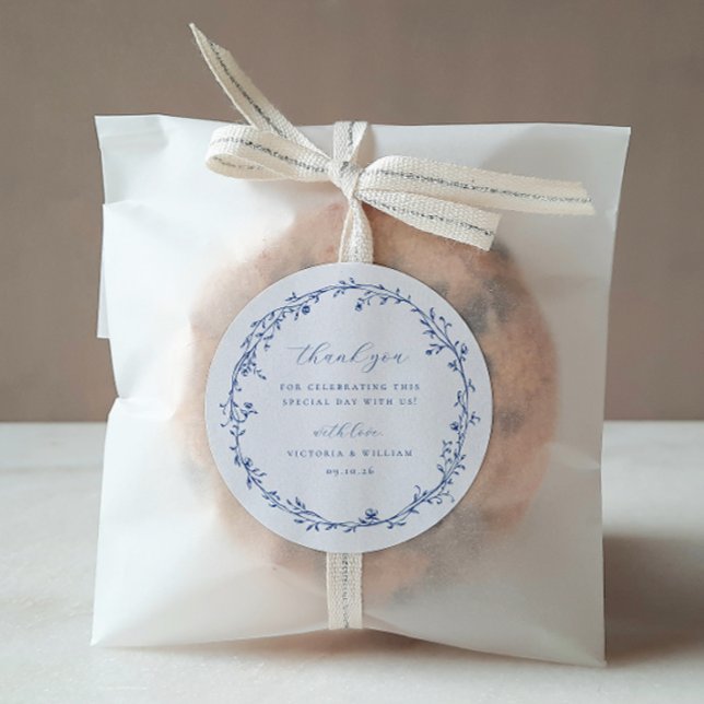 Französische Gastgeschenk Hochzeit Blauer Botanisc Runder Aufkleber (Von Creator hochgeladen)