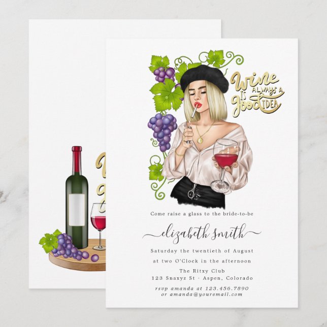 Französische Girl Wine Degustation Bridal Dusche E Einladung (Vorne/Hinten)