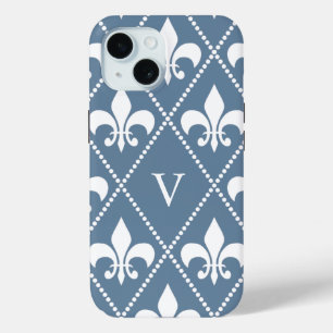 Französische graue Lilie mit Monogramm iPhone 15 Hülle