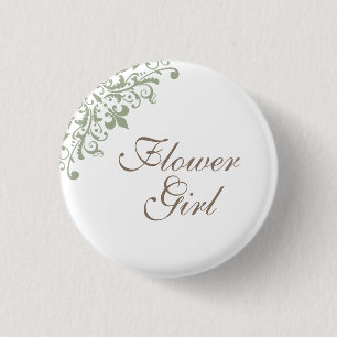 Französische Grüne Lilie Script Flower Girl Button
