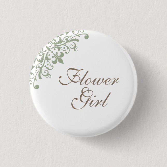 Französische Grüne Lilie Script Flower Girl Button (Vorderseite)