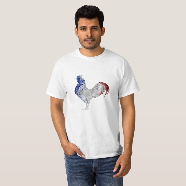 Französische Hahnwasserfarbflagge T-Shirt (Vorne ganz)