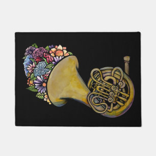 Französische Horn Band Musik Florale Kunst Fußmatte