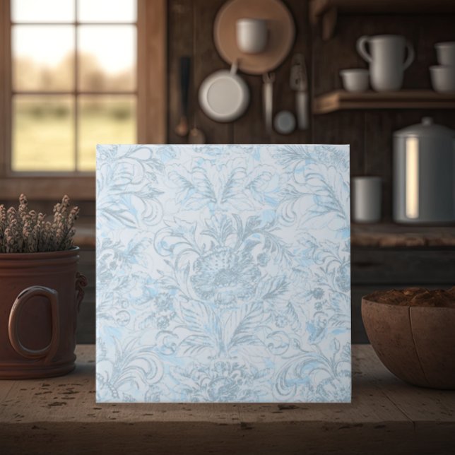 Französische Hütte Dusty Blue Floral Fliese (Von Creator hochgeladen)